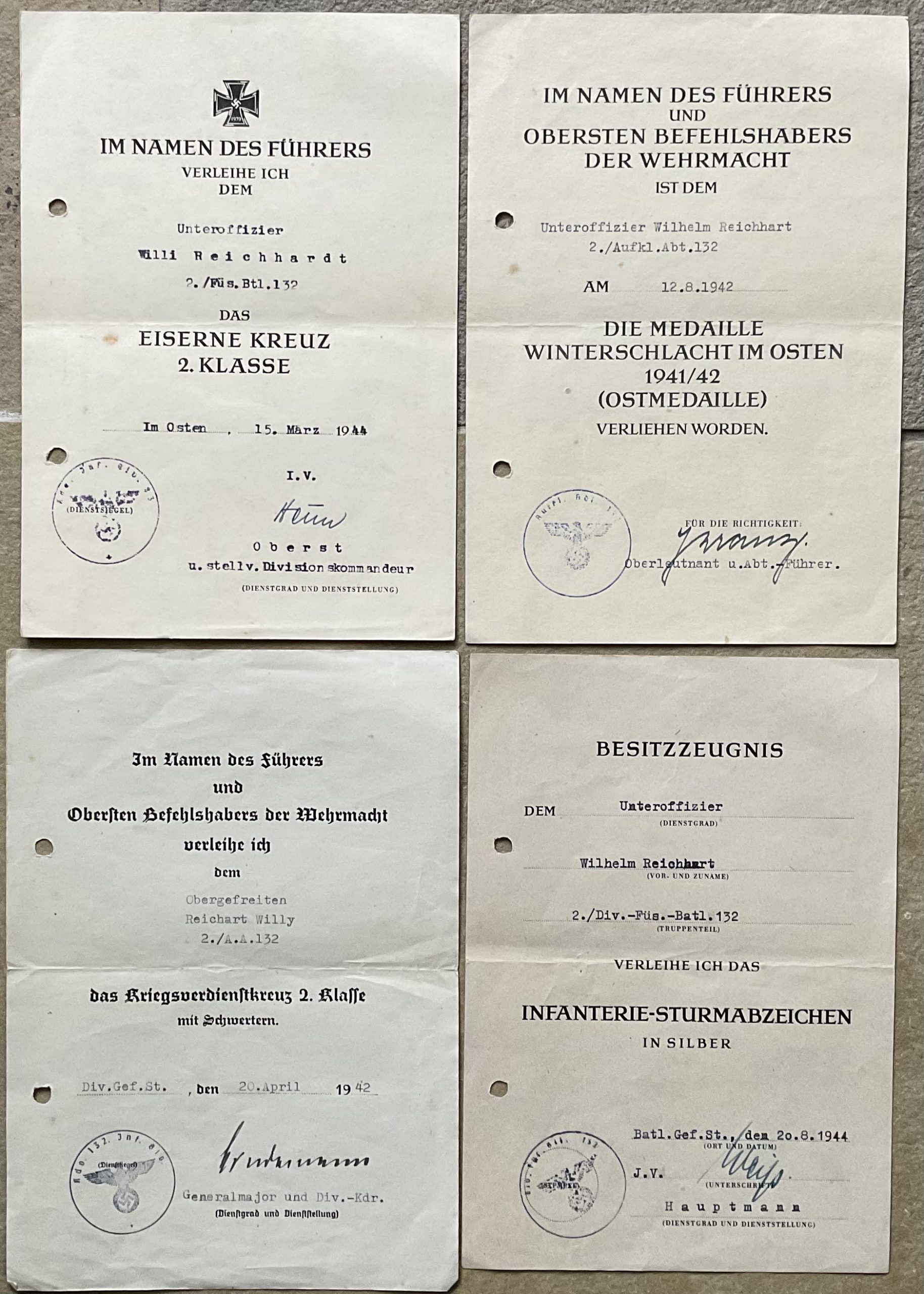 Award documents NCO Recco. 132.Infanterie-Division Russia Kurland