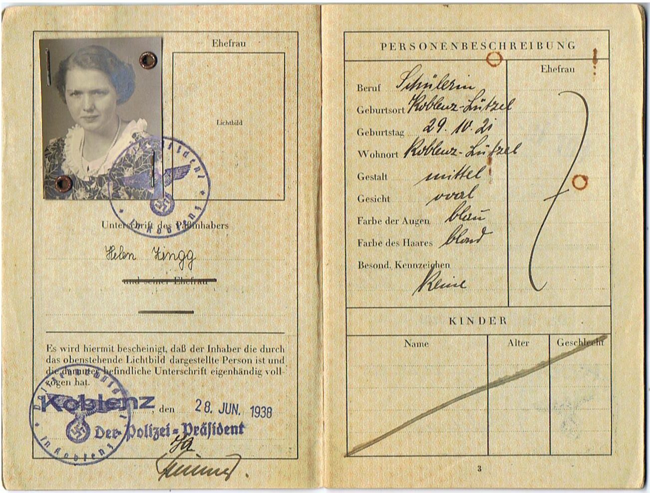 Deutsches Reich Reisepass travell pass 1938 student Koblenz - Image 3