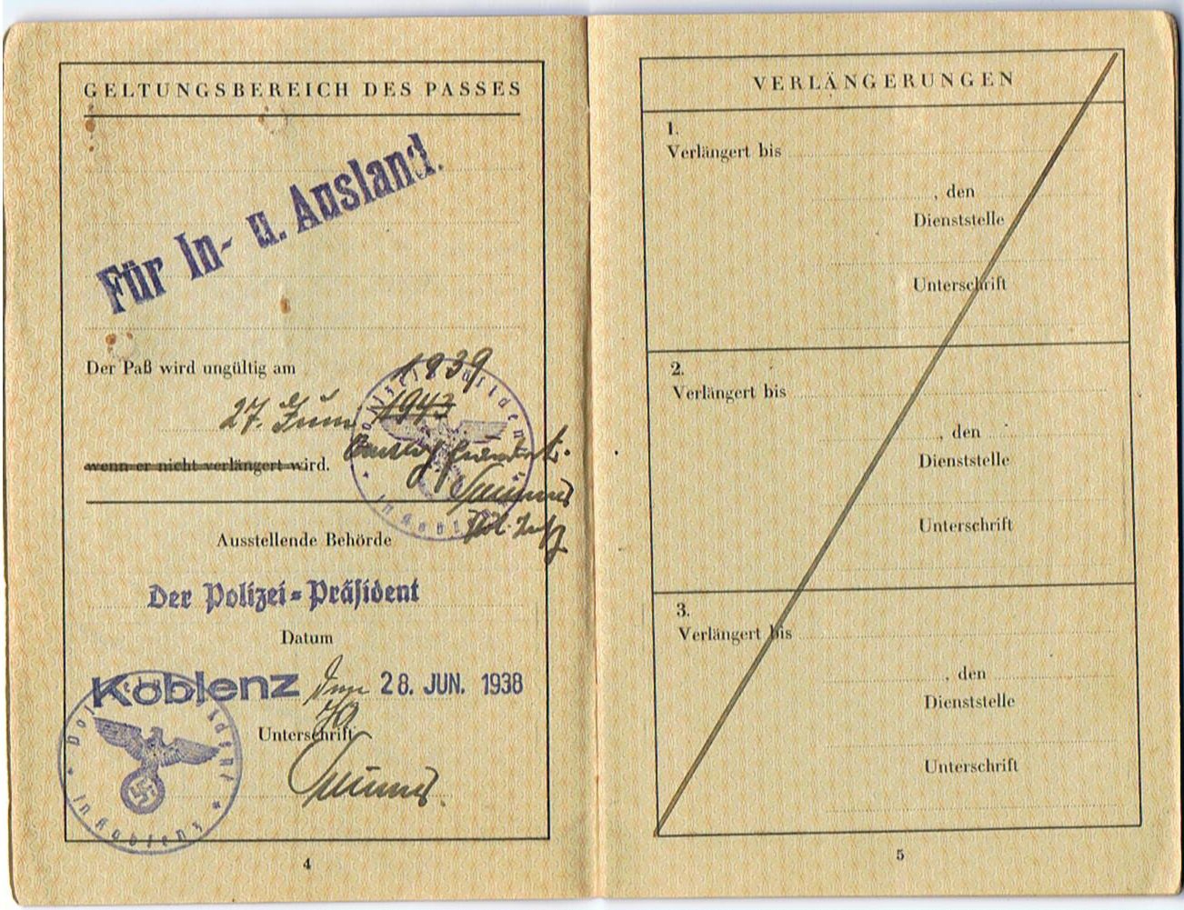 Deutsches Reich Reisepass travell pass 1938 student Koblenz - Image 4
