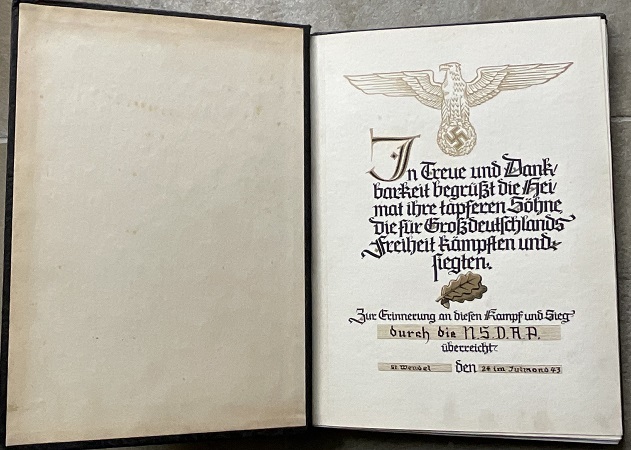 Ehren Chronik (Honour Chronicle) Soldiers Remembrance Book St.Wendel 1943 - Image 3