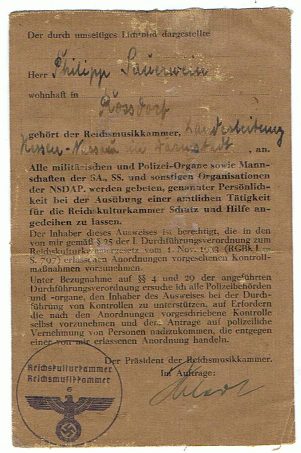Passes musician conductor Reichskulturkammer Reichsmusikkammer Darmstadt 1938-1944 - Image 6