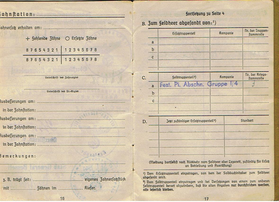 Soldbuch army Wallmeister Walloberwachtmeister Westwall and Stab General Besell Gustav Line Italy 1944 - Image 13