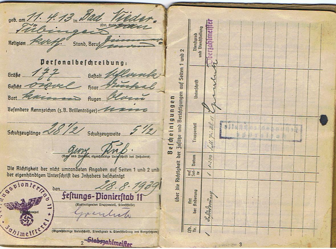 Soldbuch army Wallmeister Walloberwachtmeister Westwall and Stab General Besell Gustav Line Italy 1944 - Image 3