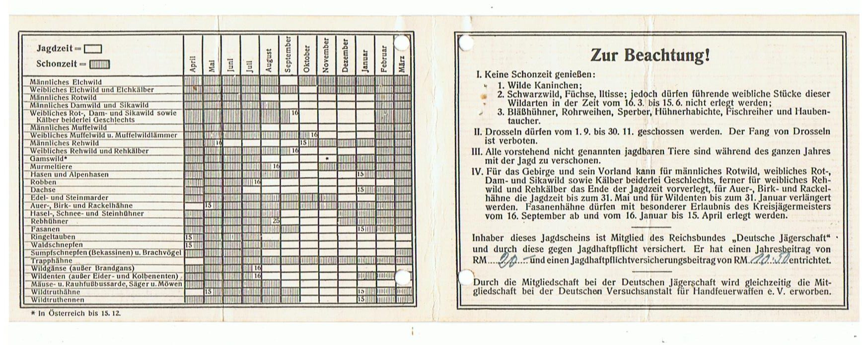 Hunting license Bezirks-Jahresjagdschein 1940-1941 Vienna Austria - Image 2