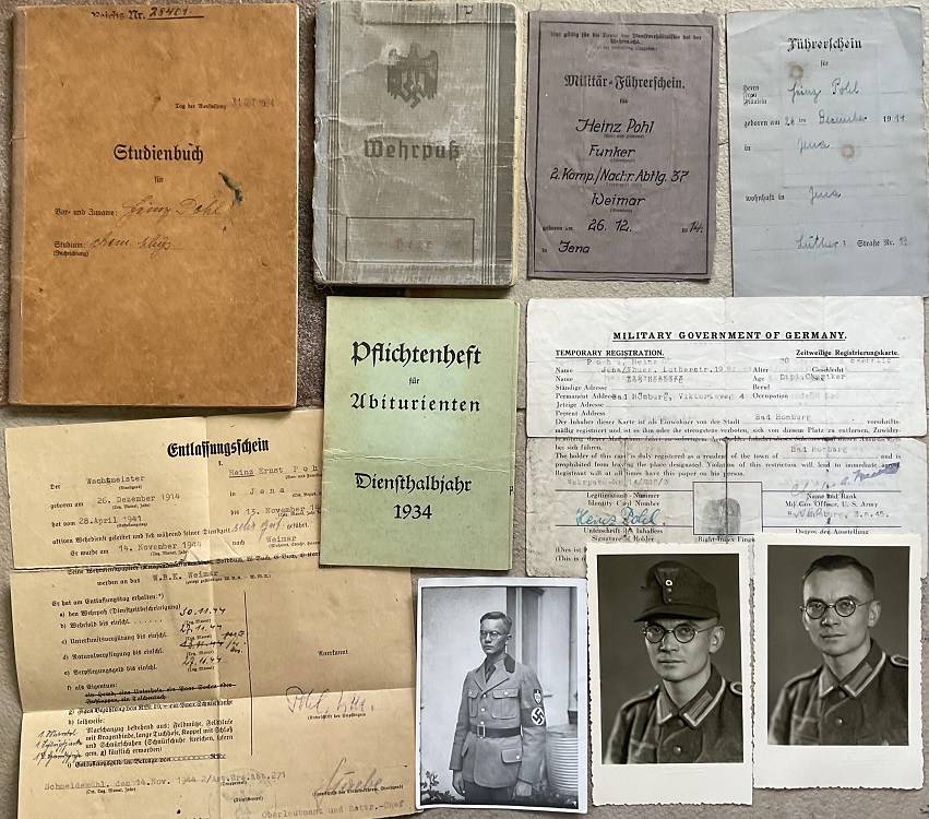 Wehrpass group Wachtmeister Panzer-Nachrichten Russia and V2 rocket personnel chemistry student