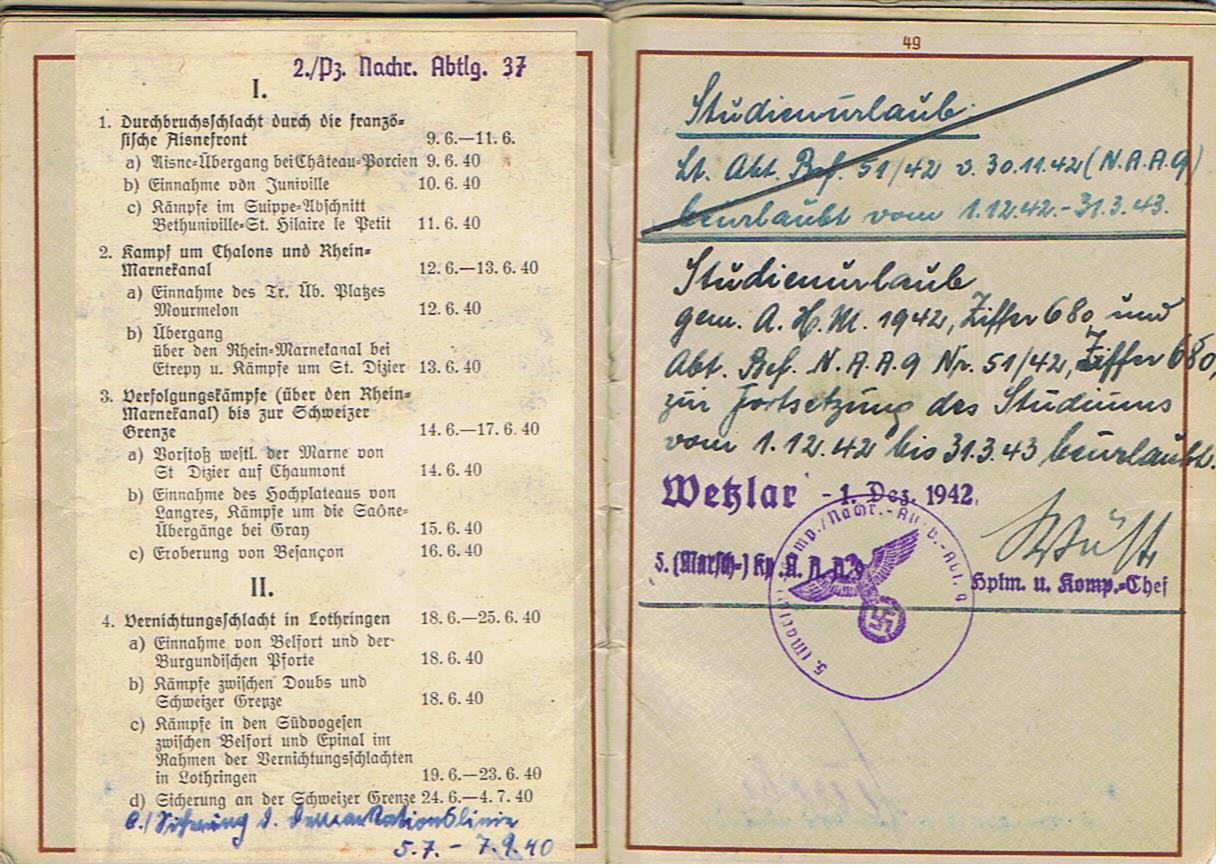 Wehrpass group Wachtmeister Panzer-Nachrichten Russia and V2 rocket personnel chemistry student - Image 46
