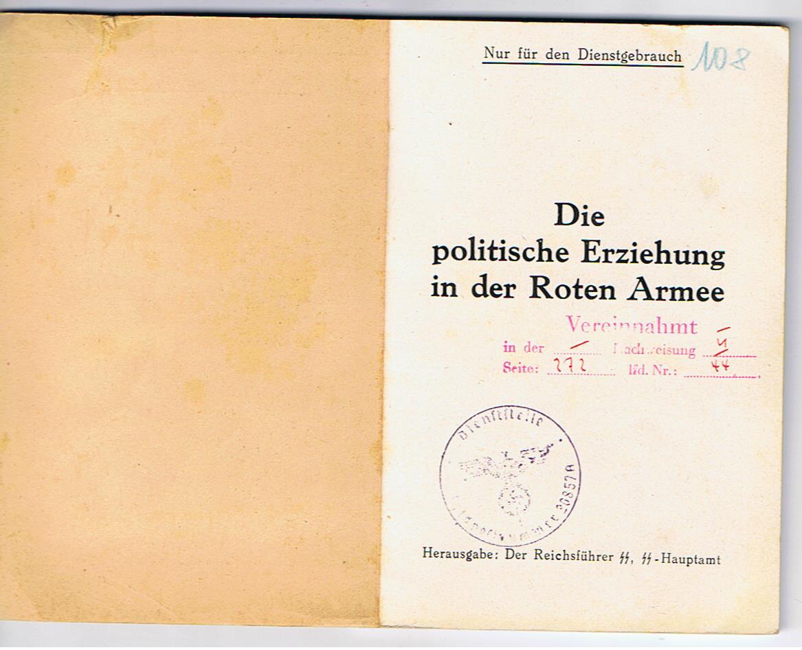 SS manual Die politische Erziehung in der Roten Armee published by Reichsführer-SS SS-Hauptamt - Image 2