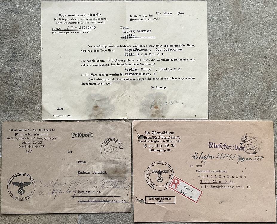 Documents transport manager Berlin KIA 1943
