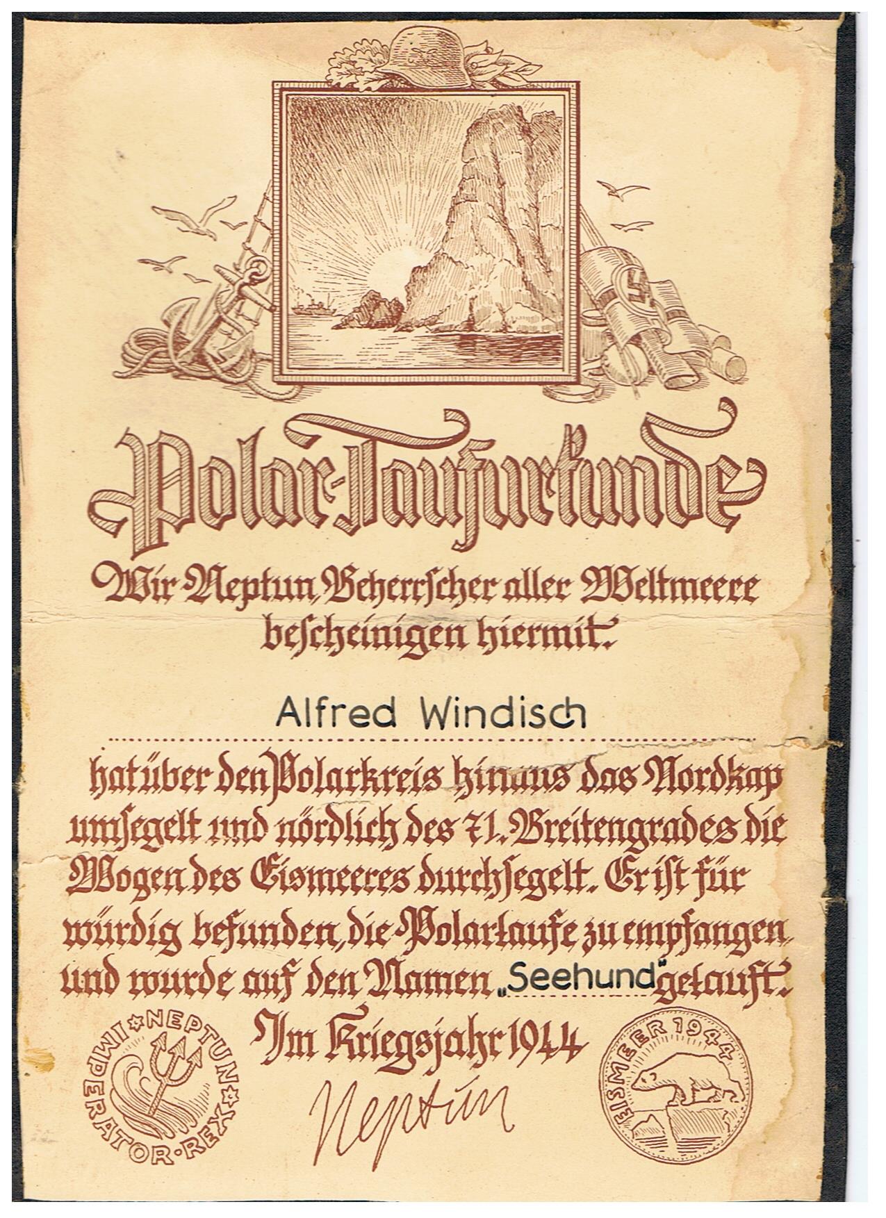 Polar-Taufurkunde polar circle babtism certificate 1944