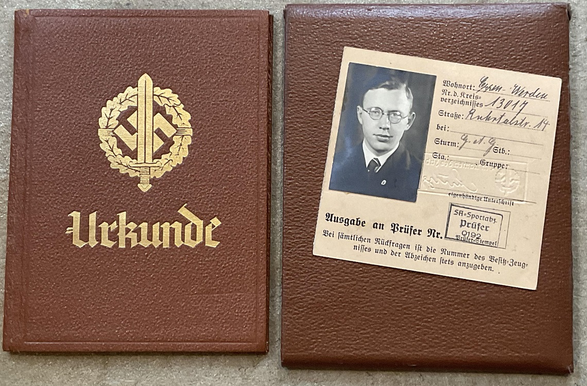SA proficiency badge pass and certificate SA Standarte 60 Gross-Essen-Süd