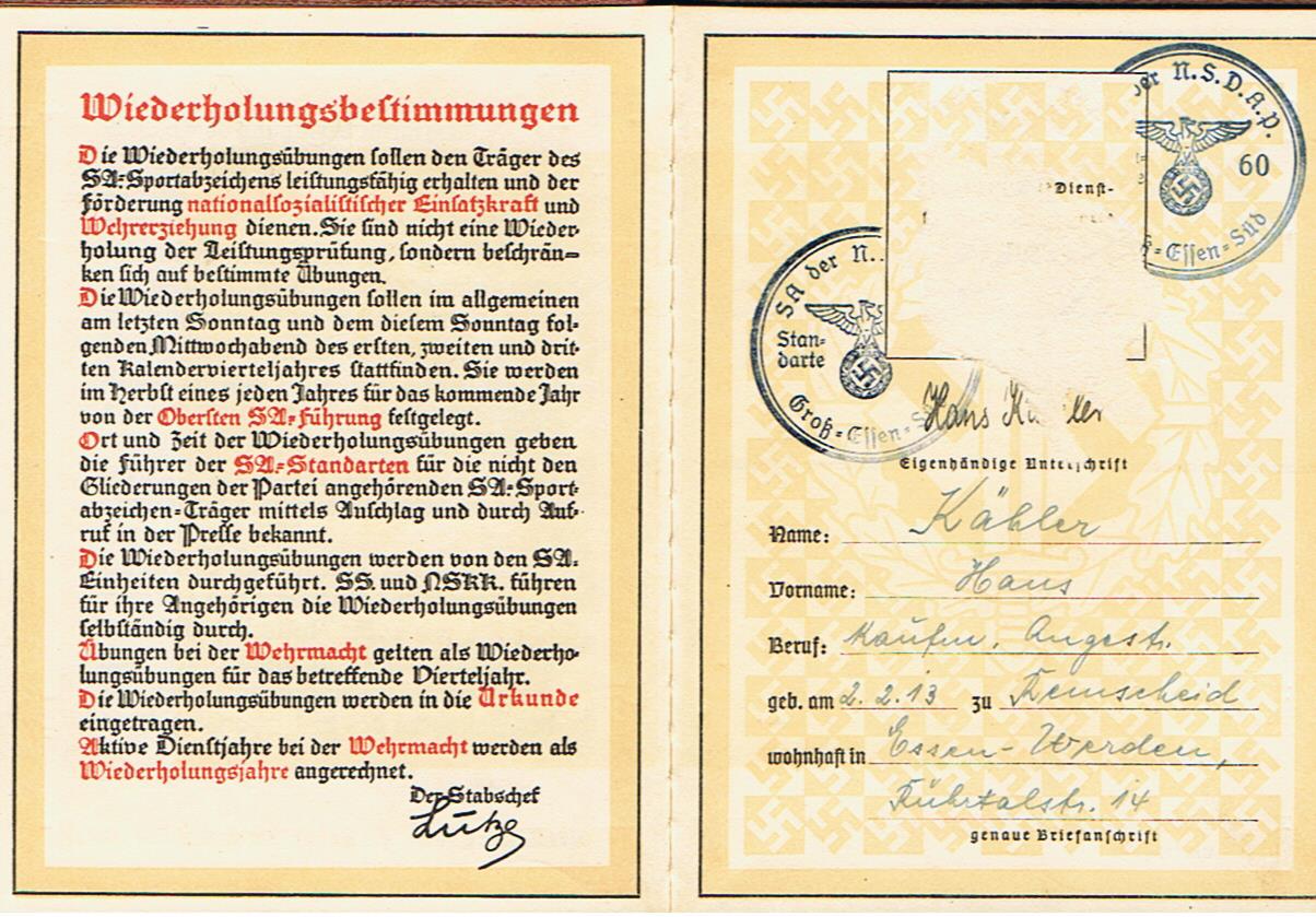 SA proficiency badge pass and certificate SA Standarte 60 Gross-Essen-Süd - Image 4