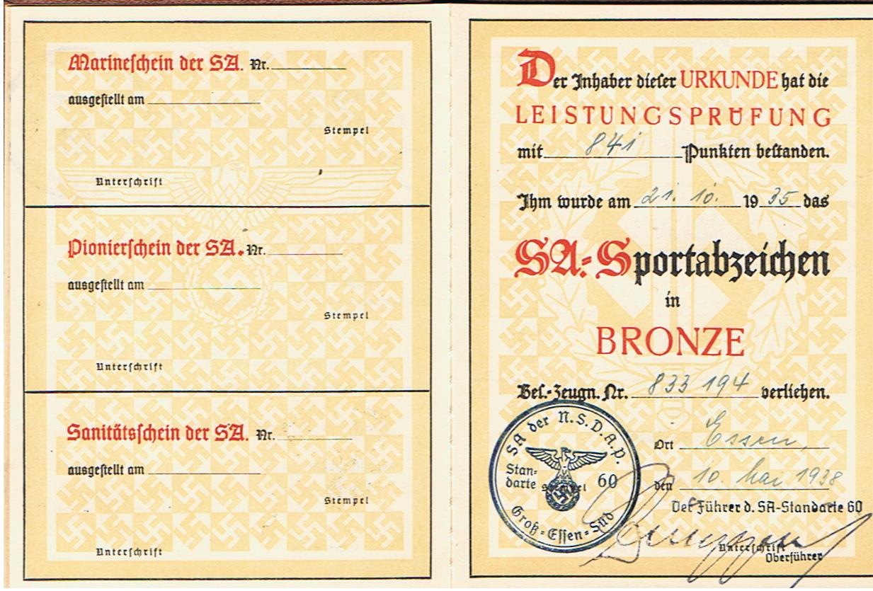 SA proficiency badge pass and certificate SA Standarte 60 Gross-Essen-Süd - Image 6