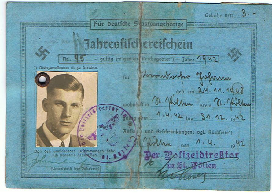 Fishing license Jahresfischereischein Sankt Pölten Austria 1942