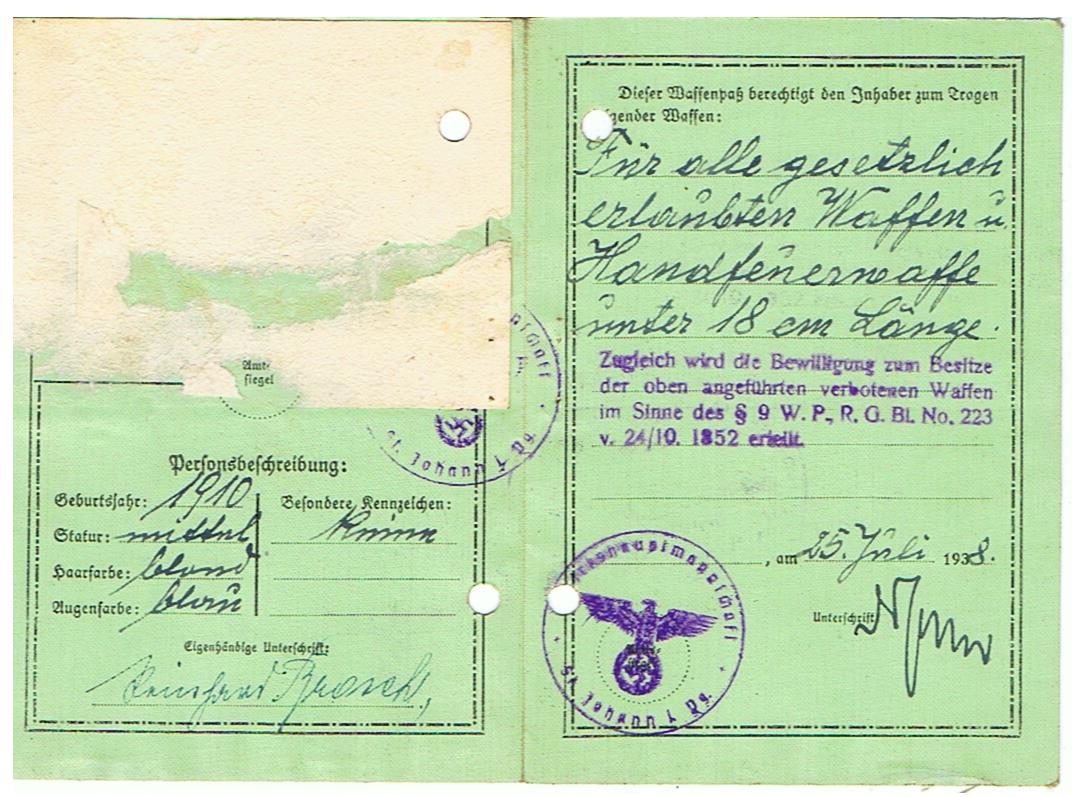Weapon license Waffenpass Böckstein Austria 1938-1941 - Image 2