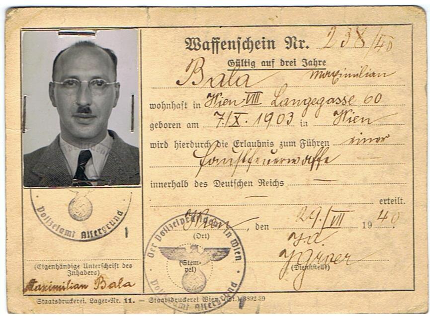 Weapon license for pistol Vienna Austria 1940