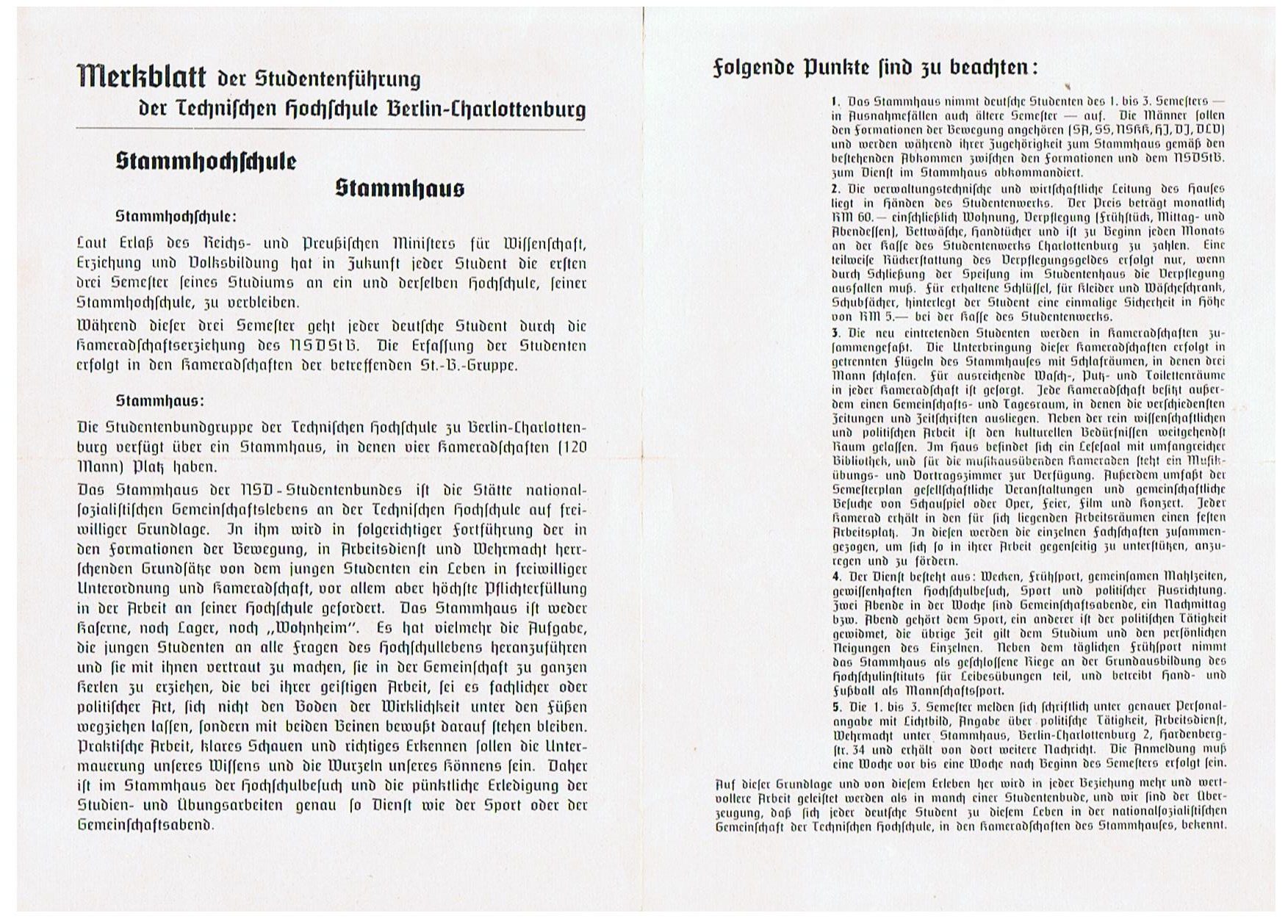 Folder Technische Hochschule Berlin Charlottenburg Merkblatt der Studentenführung - Image 2