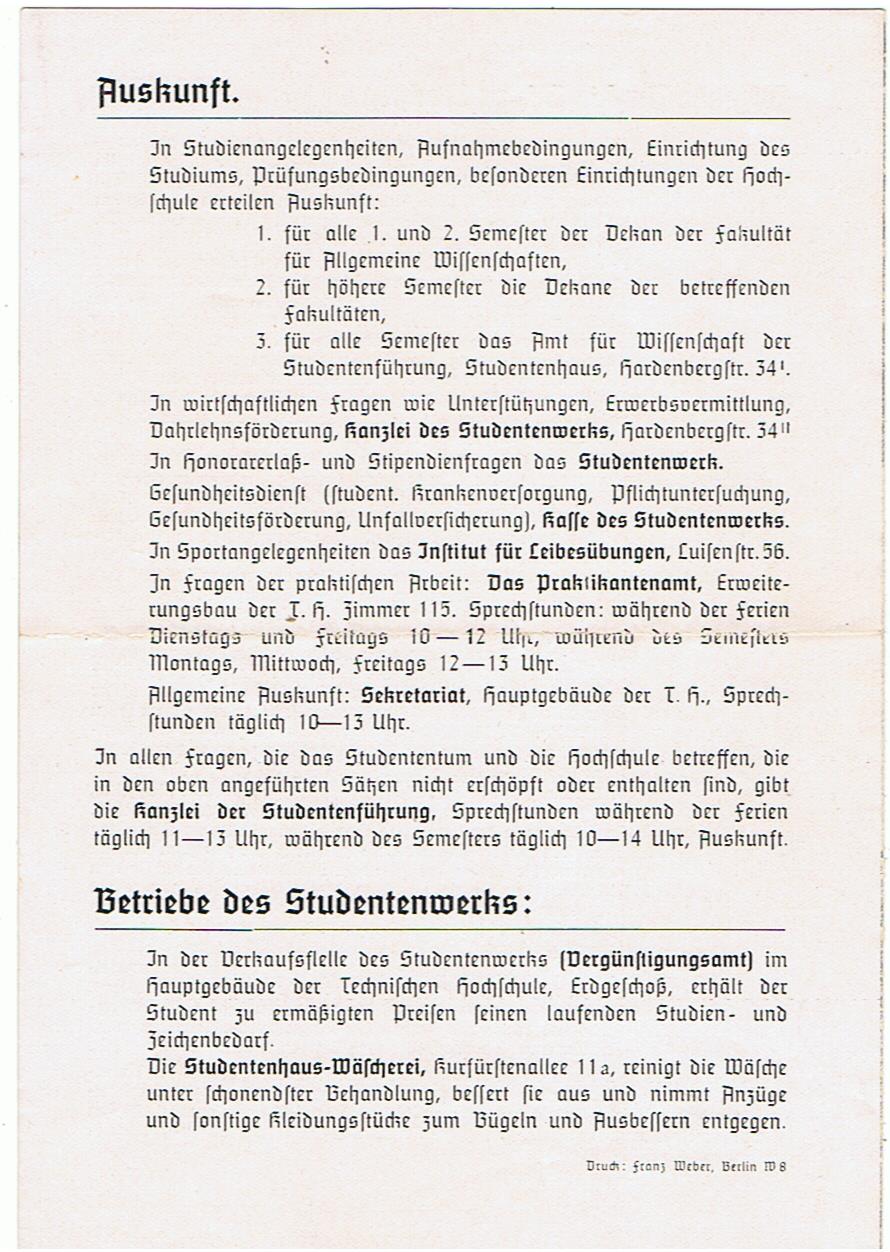 Folder Technische Hochschule Berlin Charlottenburg Merkblatt der Studentenführung - Image 3