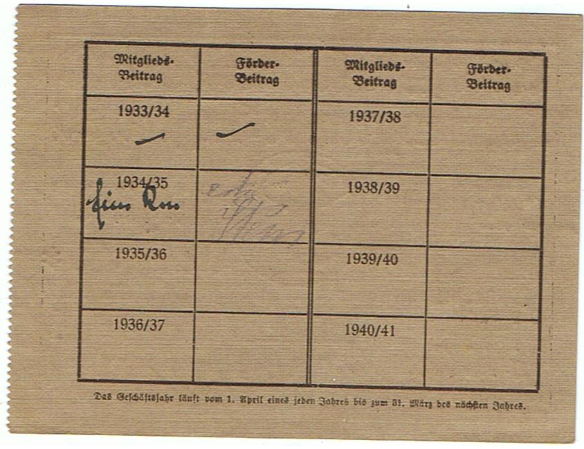 Luftschutz memberships card 1934 Ortsgruppe Ansbach Landesgruppe Bayern - Image 2