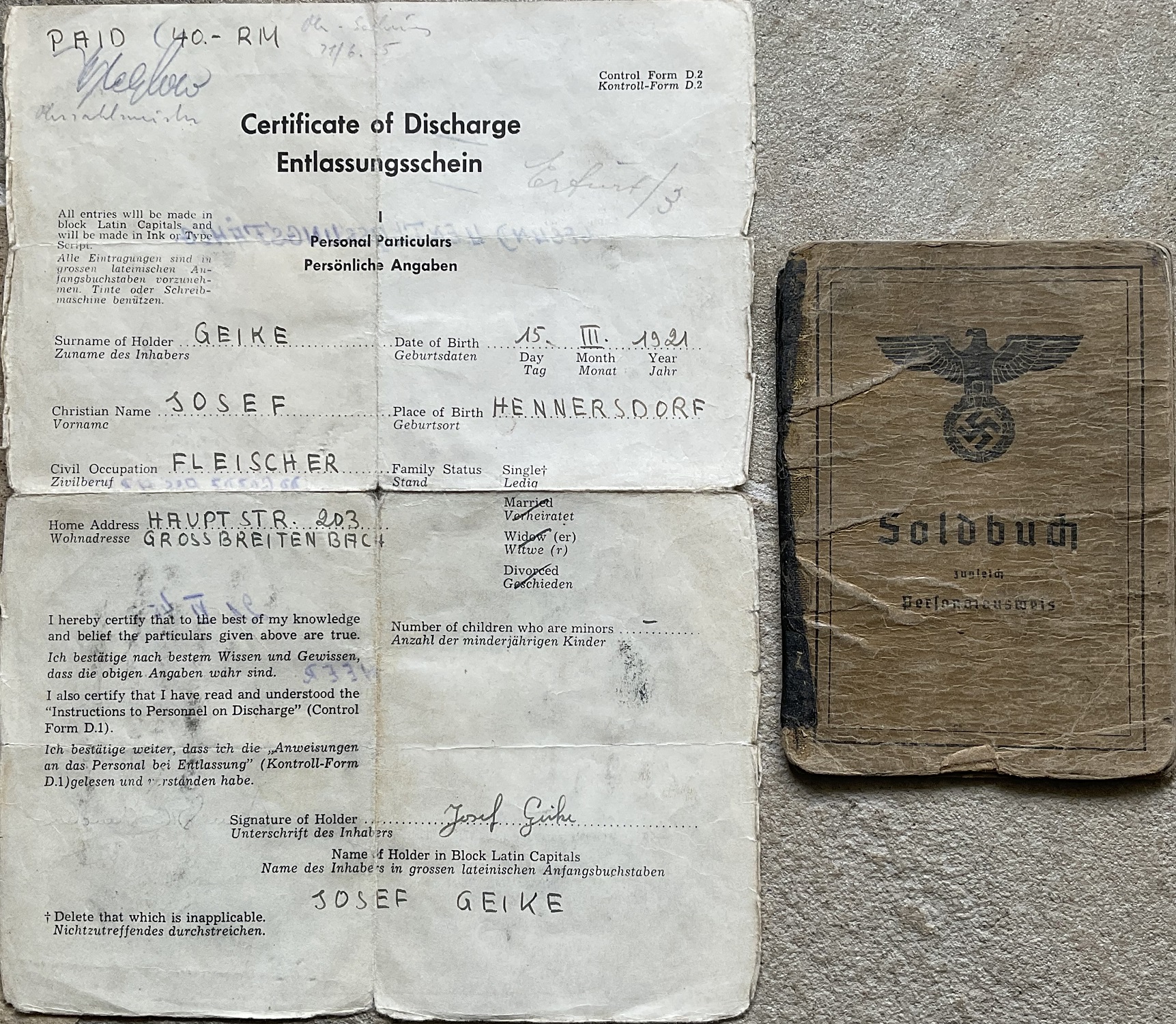 Soldbuch Obergefreiter Armee-Nachrichten units AOK6 Southern Russia