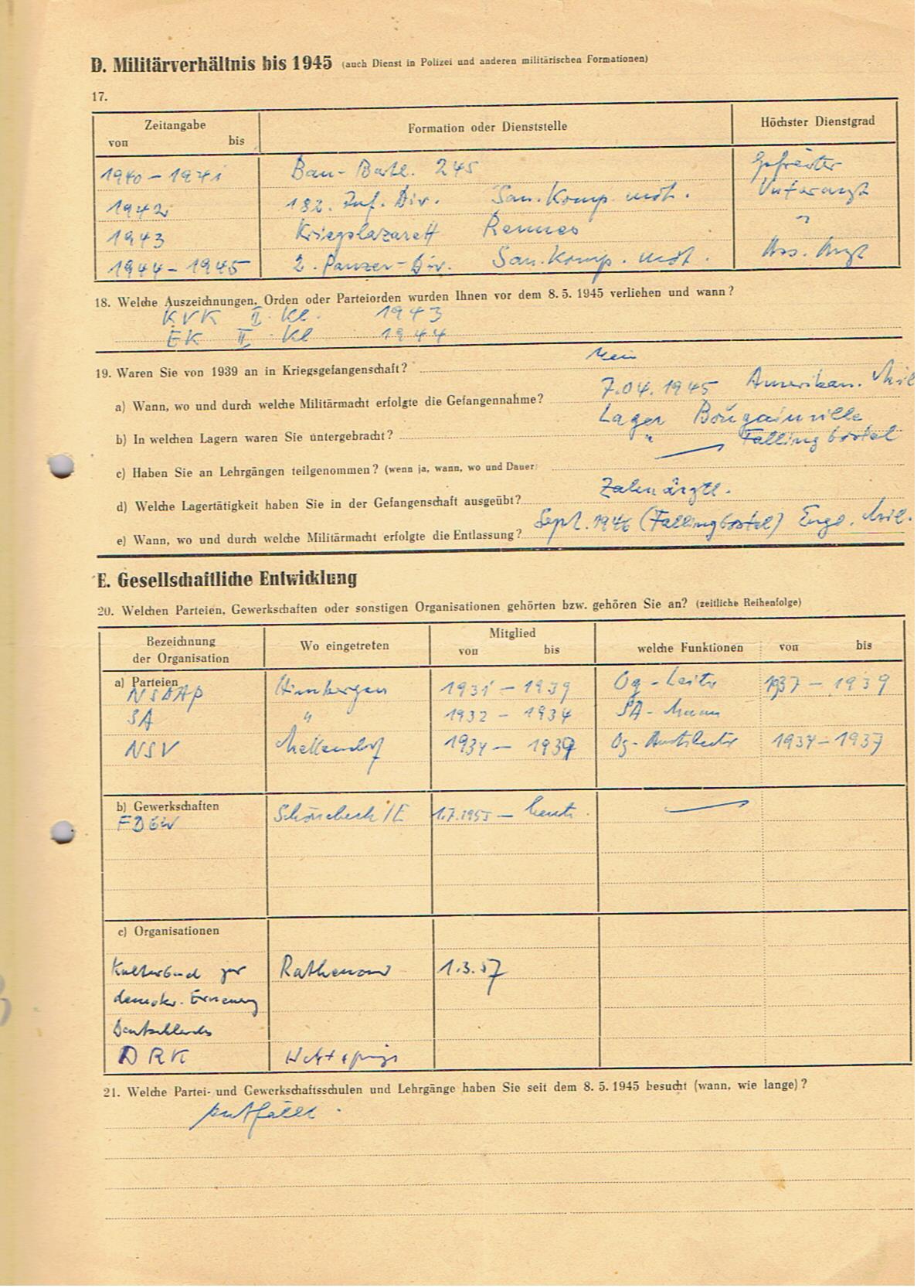 Personal file 1925-1980 dentist army doctor Kriegslazarett Rennes 2.Panzer-Division Normandy Ardennes - Image 9