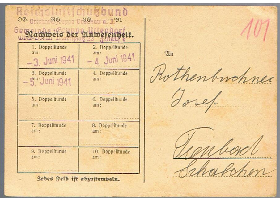 Luftschutz course call-up card Luftschutz Schule Treubach 1941 - Image 2