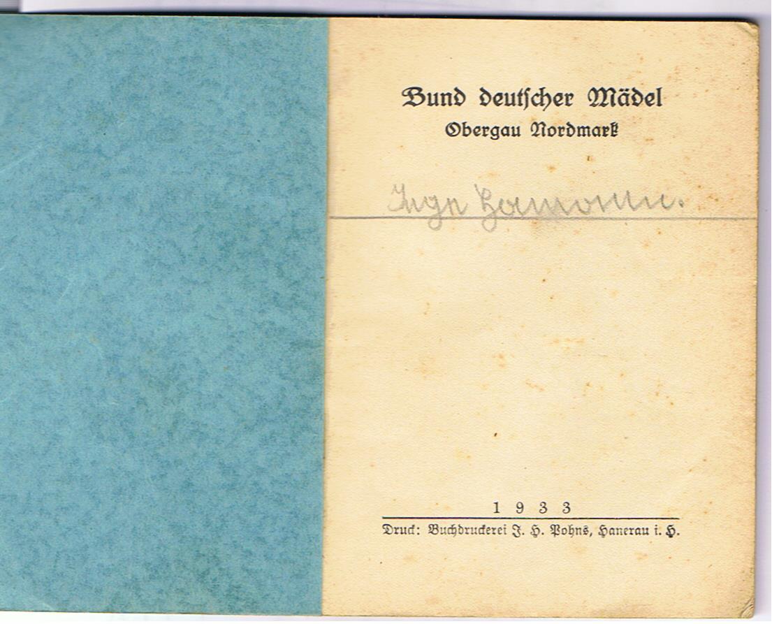 BDM song book 1933 Bund Deutscher Mädel Obergau Nordmark - Image 2