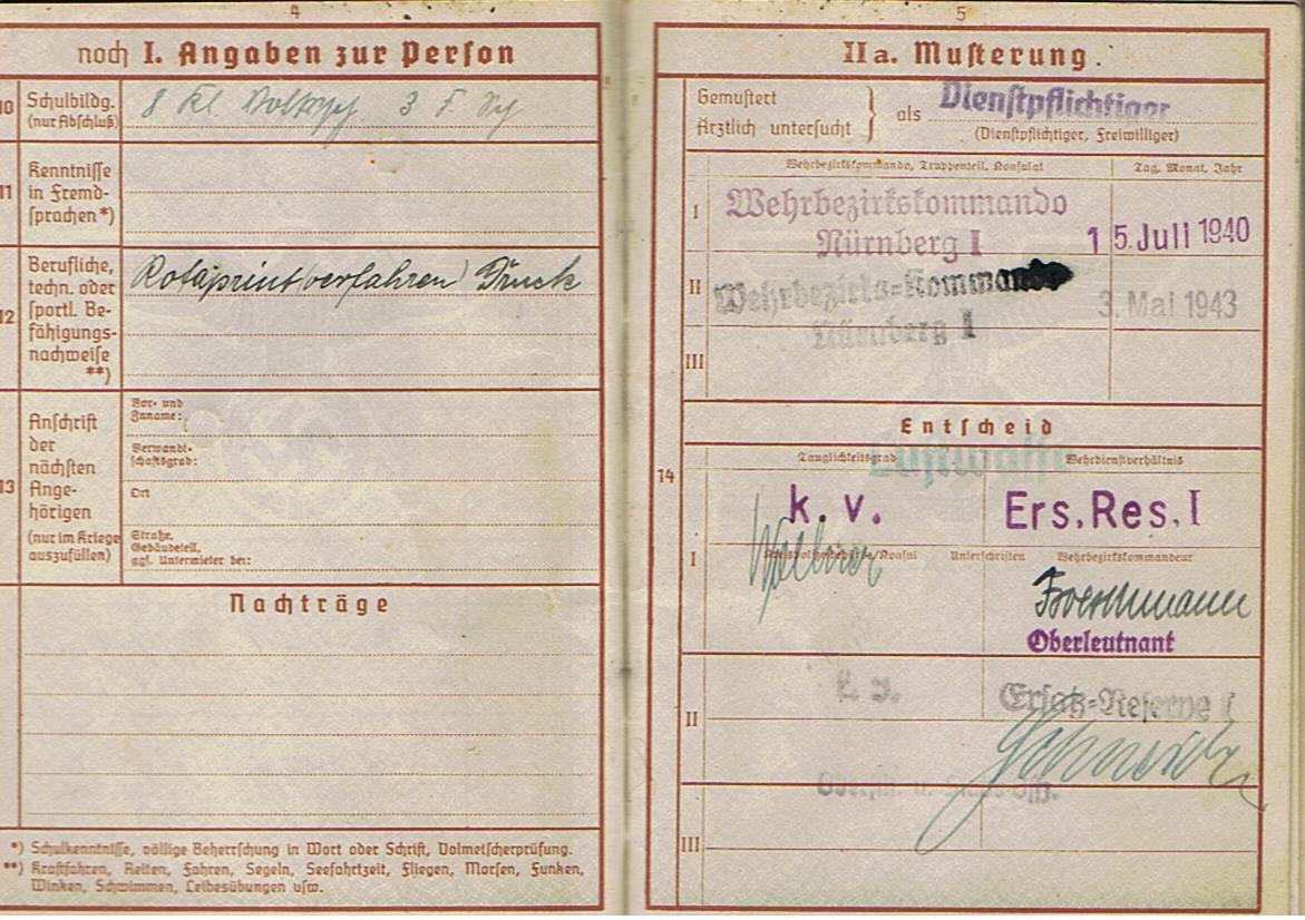 Wehrpass and service ID Lithographic printer Luftwaffe Nürnberg and Wiesbaden 1941-1945 - Image 5