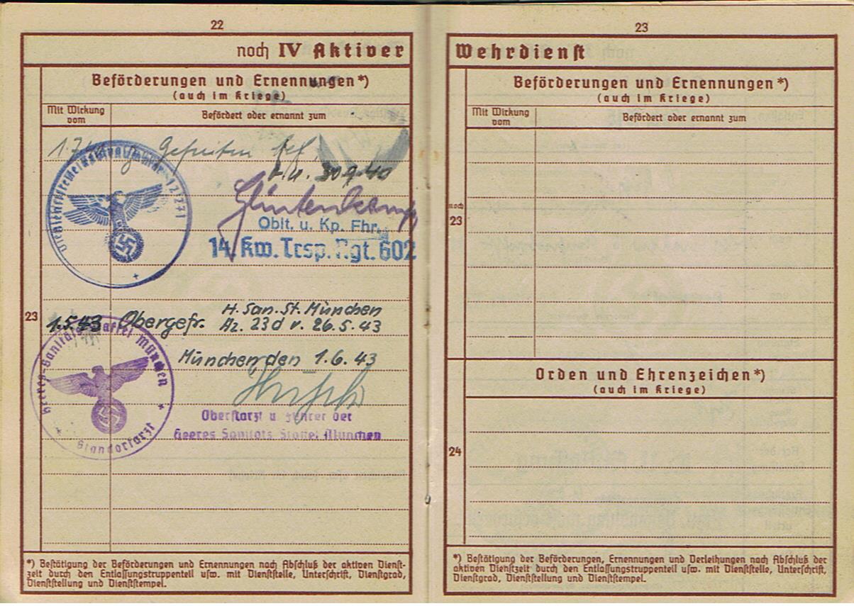 Wehrpass Obergefreiter Africa Corps field hospital Feldlazarett mot 667 Italy Napels - Image 16