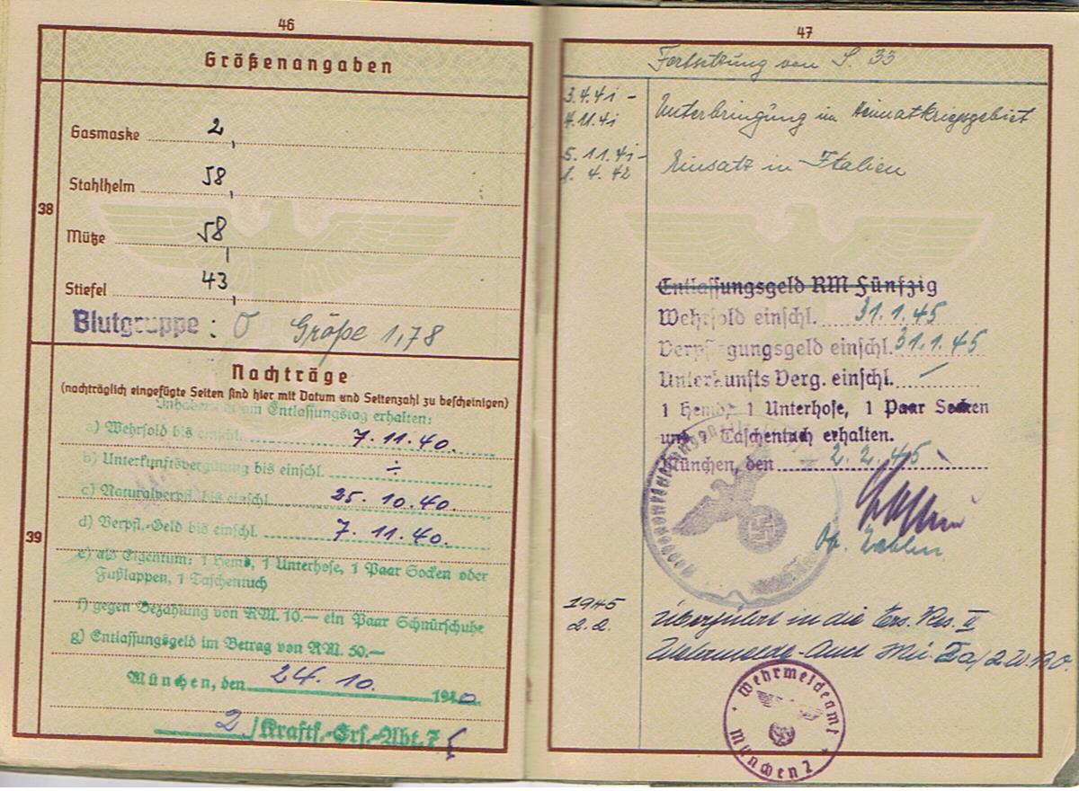 Wehrpass Obergefreiter Africa Corps field hospital Feldlazarett mot 667 Italy Napels - Image 23