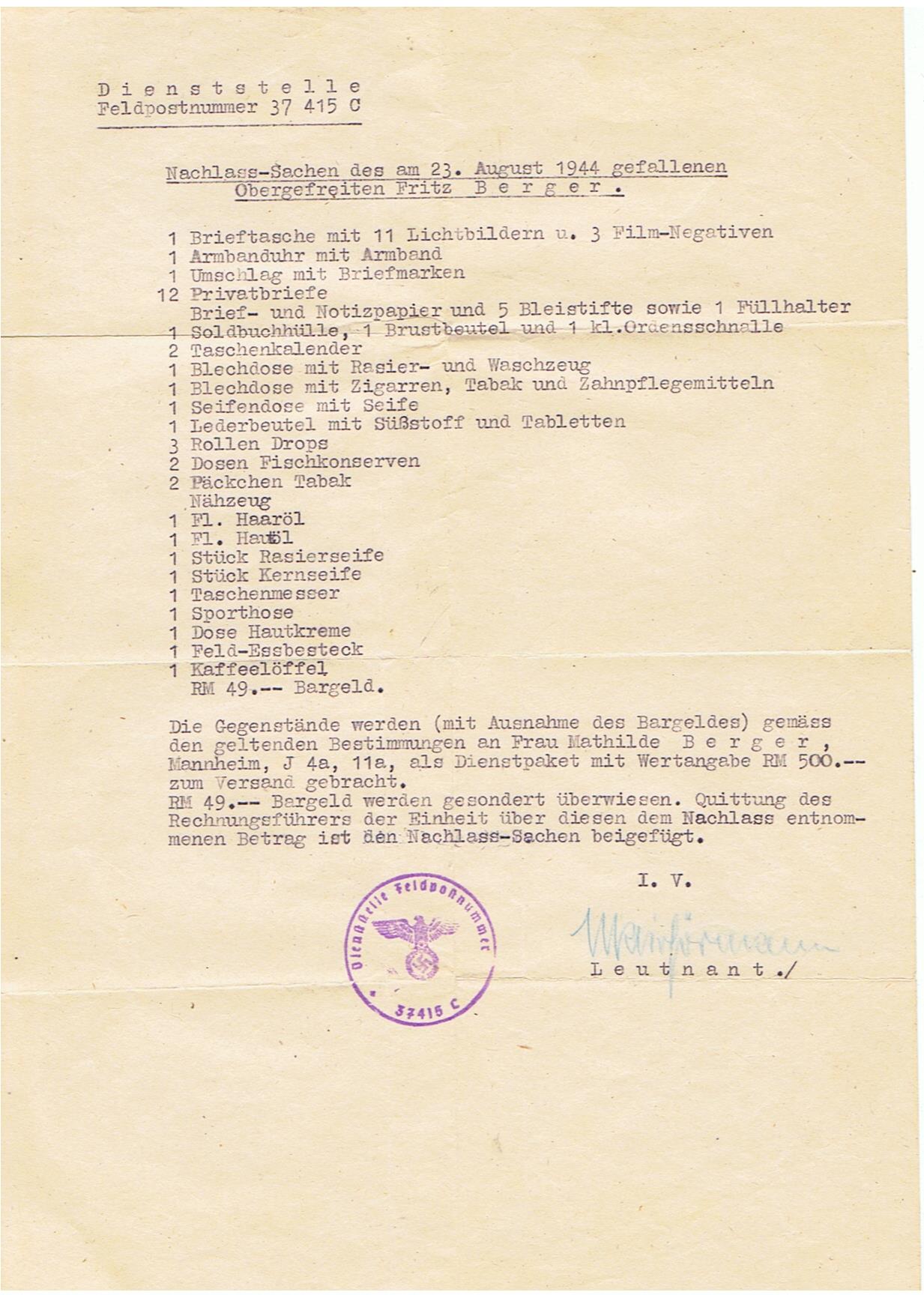 Wehrpass Obergefreiter Artillerie-Regiment 342.Infanterie-Division Russia KIA 1944 Poland - Image 2