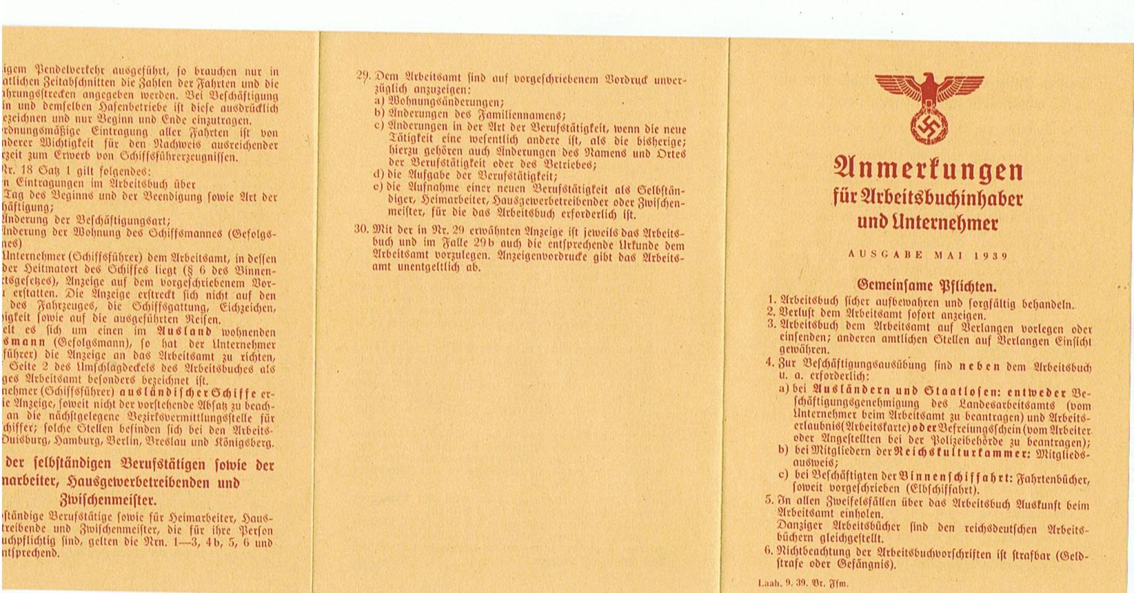 Leaflet Anmeldungen für Arbeitsbuchinhaber 1939 - Image 2