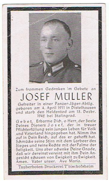 Obituary card Gefreiter Panzerjäger 1942 Stalingrad