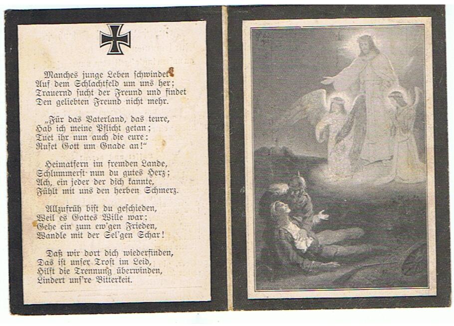 Obituary card Schütze 1918 France hit by grenade - Image 2